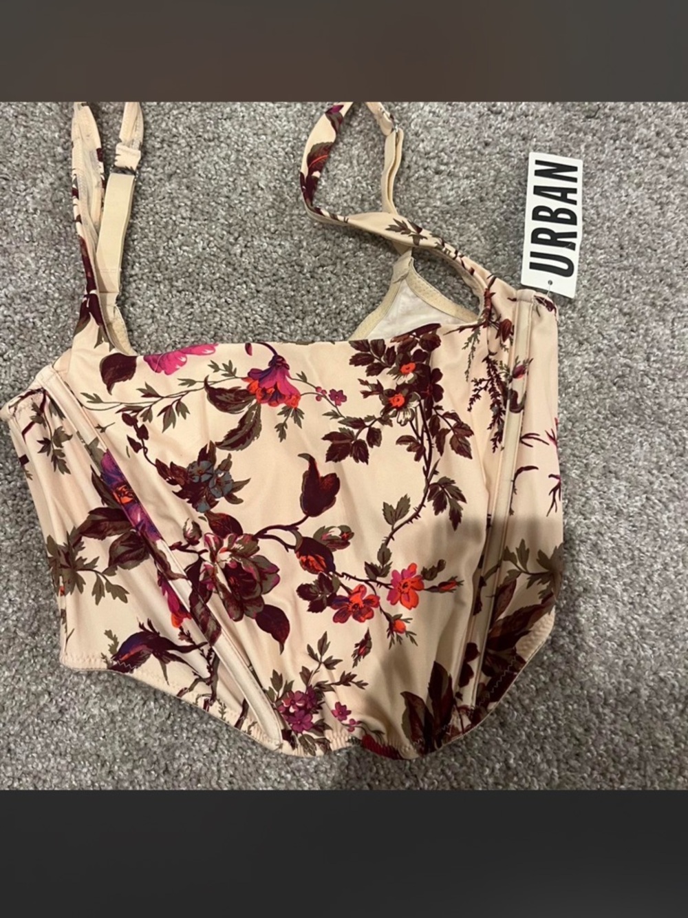 Urban Outfitters Beige Floral Cami with Pink & Burgundy Blooms